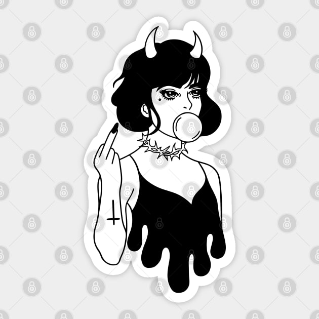 Bubble Gum Devil Girl - Bad Girl Sticker by The Night Owl's Atelier